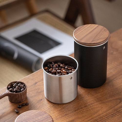 Round stainless steel coffee bean storage jar retro coffee powder sealed jar portable coffee jar kitchen storage jar