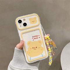 可愛卡通黃油小熊卡包適用iPhone14手機殼15ProMax蘋果12鏈條13女