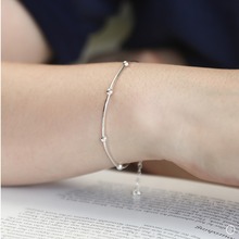 S925纯银日韩版极简约纤细甜美圆珠蛇骨链手链女气质银饰品礼物