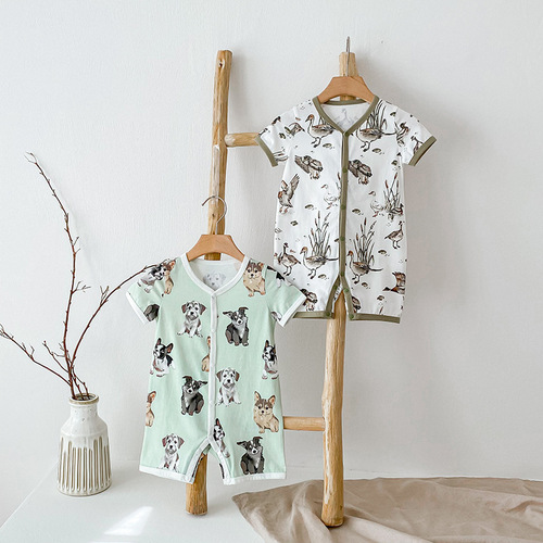 Summer 2024 Baby Clothing A-Class Pure Cotton Baby Bodysuit Baby Clothes Newborn Short Sleeve Hosiery Climbing Suit