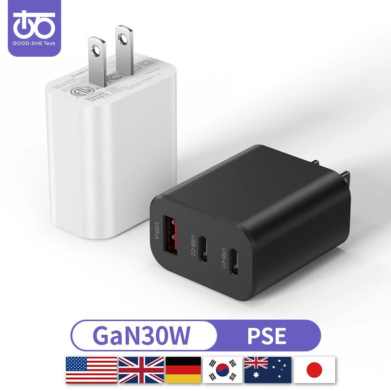 Ежедневное зарядное устройство с сертификацией PSE PD30W, быстрая зарядка мобильных телефонов 20W, для планшетов, многопортовое, нитридный GaN, зарядная головка JP