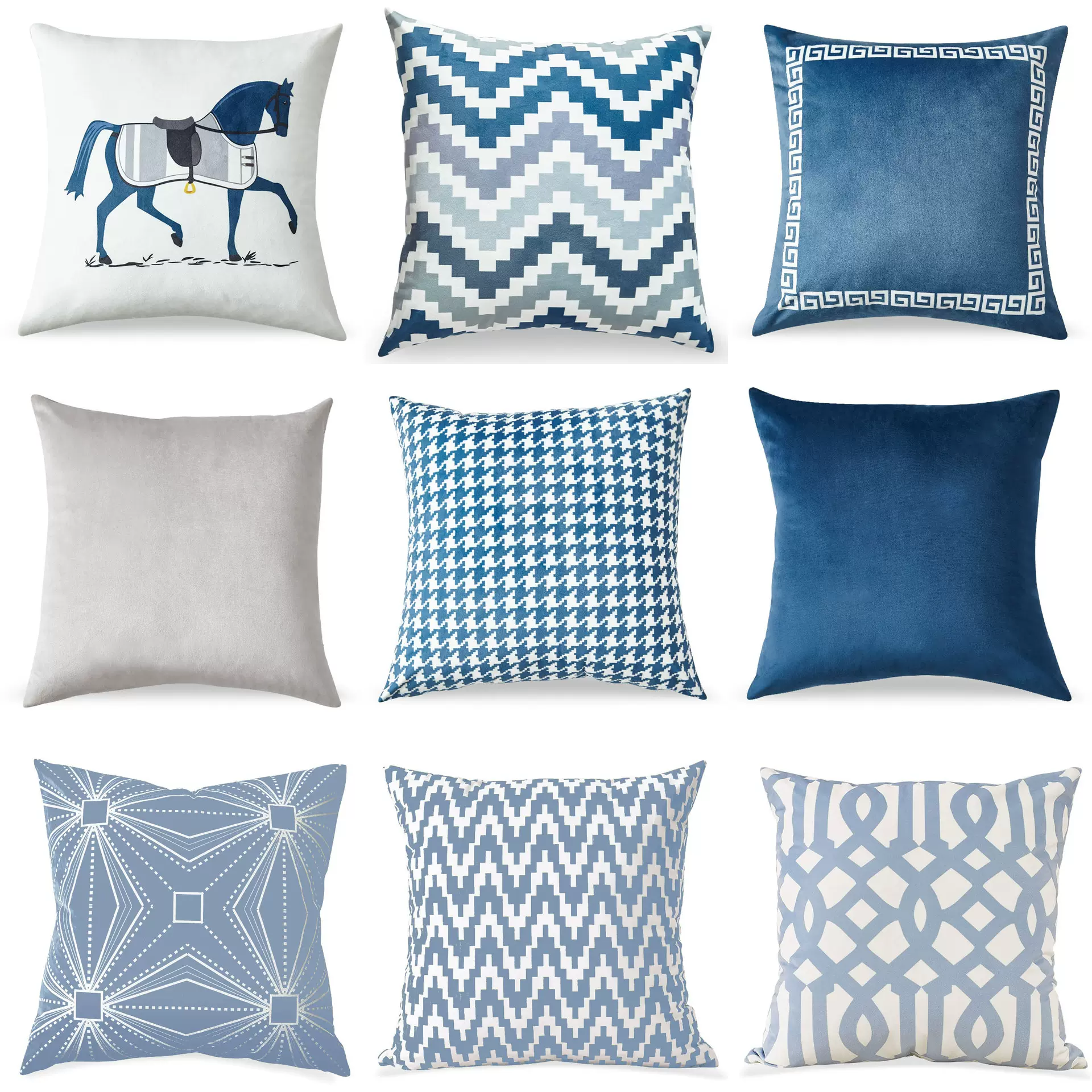 跨境亚马逊蓝色几何居家装饰抱枕客厅沙发卧室头枕腰枕靠枕靠垫套