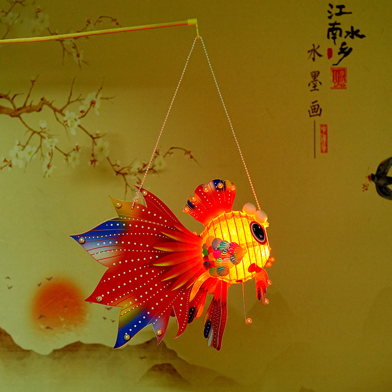 越南专供中秋节新款手持锦鲤鱼花灯diy手工 国风好运鲤鱼花灯批发|undefined