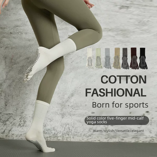 Autumn and Winter Five-Finger Yoga Socks, Long Tube Women's Professional Non-Slip Five-Finger Socks, Pilates-Specific Sports Socks, Fitness Split-Toe Socks