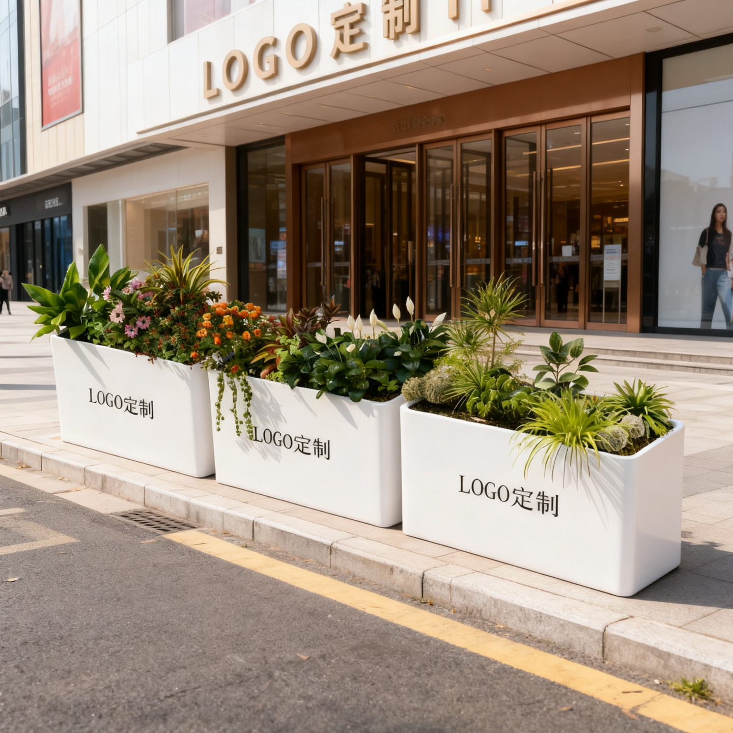 Outdoor stainless steel flower box set, outdoor street iron flower trough, sales department flower pot, mobile square municipal flower bed