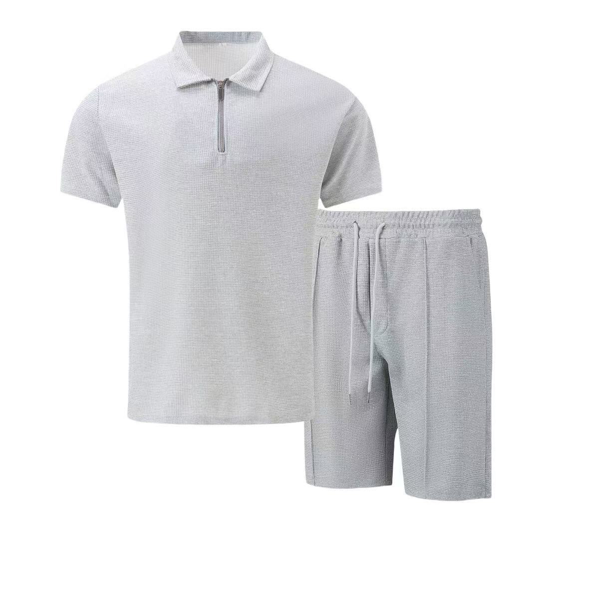 Men's Summer Waffle Texture T-shirt And Shorts Casual Set_voghion.com