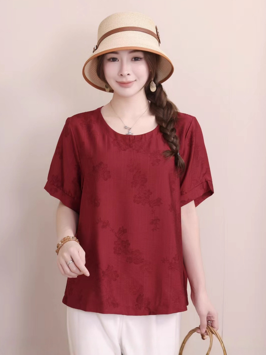 Cross-border nueva camiseta de mujer china impresa camiseta de mujer de manga corta camiseta base de verano overhead cuello redondo artístico ocio image 4