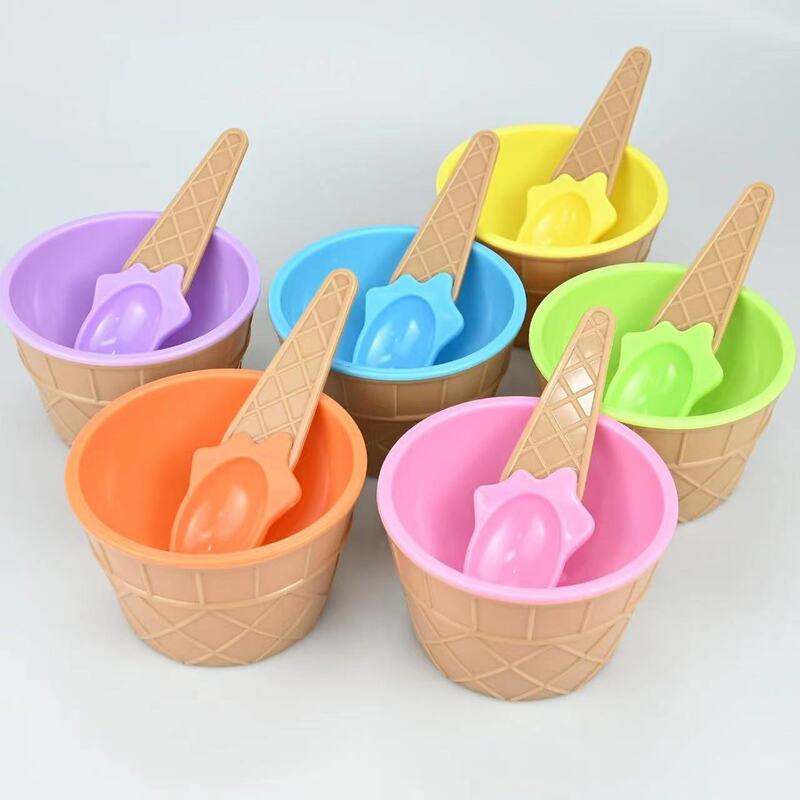 Ice cream bowl PP ice cream spoon ice cream color mud bowl set creative children cartoon double layer wholesale Amazon