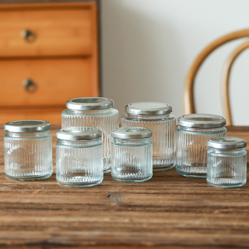 竖纹玻璃瓶干果零食储物罐燕窝鱼胶奶冻分装瓶密封罐头空瓶批发