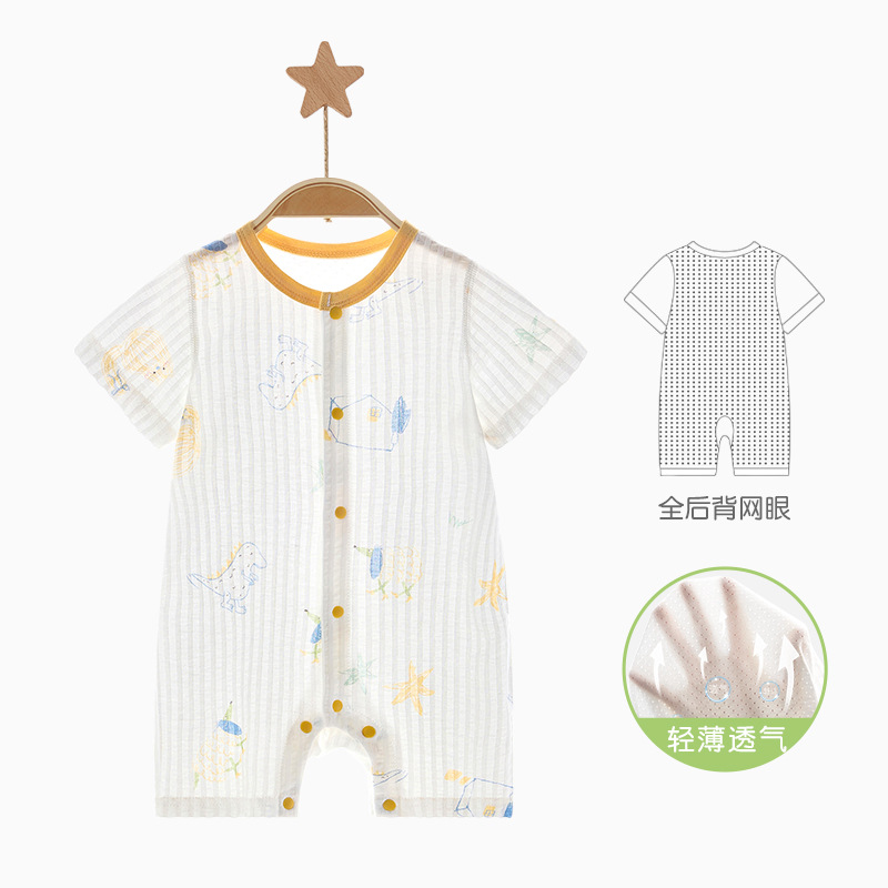 Ropa de bebé de una pieza, ropa de verano para recién nacidos, hombres y mujeres, algodón de manga corta, mampara transpirable, ropa de verano para bebés