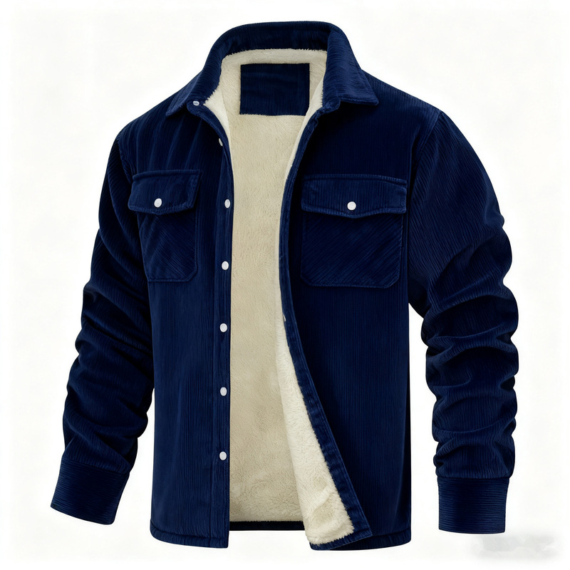 European and American Cross-Border Men's Jacket Amazon Long-Sleeved Lapel Corduroy Single-Breasted Warm Casual Plus Velvet Men's Jacket