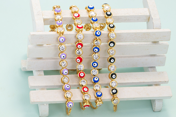 New Color Dripping Oil Bracelet Eyes Rainbow Color Zircon Copper Bracelet display picture 3