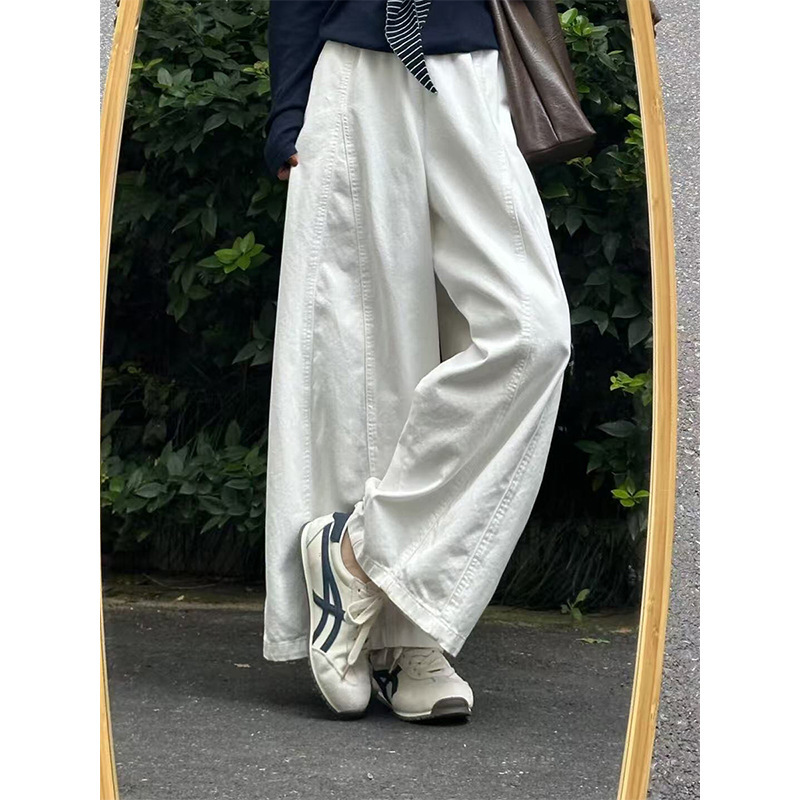 2026 New Style White Japanese-Style Loose Washed Drapey Elastic Waist Wide-Leg Pants for Women High-Waisted Slimming Hip-Covering Pants
