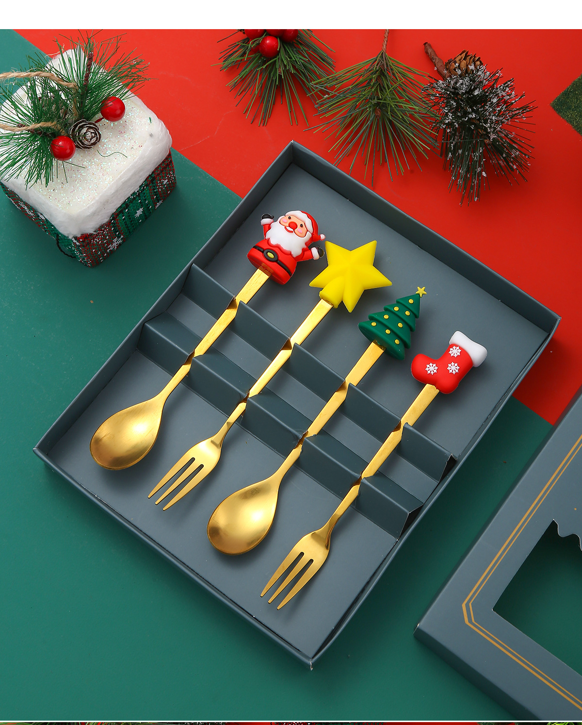 200g Weight Tableware Kitchen and drinking utensils Tableware Event & Party Supplies Christmas Cute Cartoon Stainless Steel Tableware 1 Set