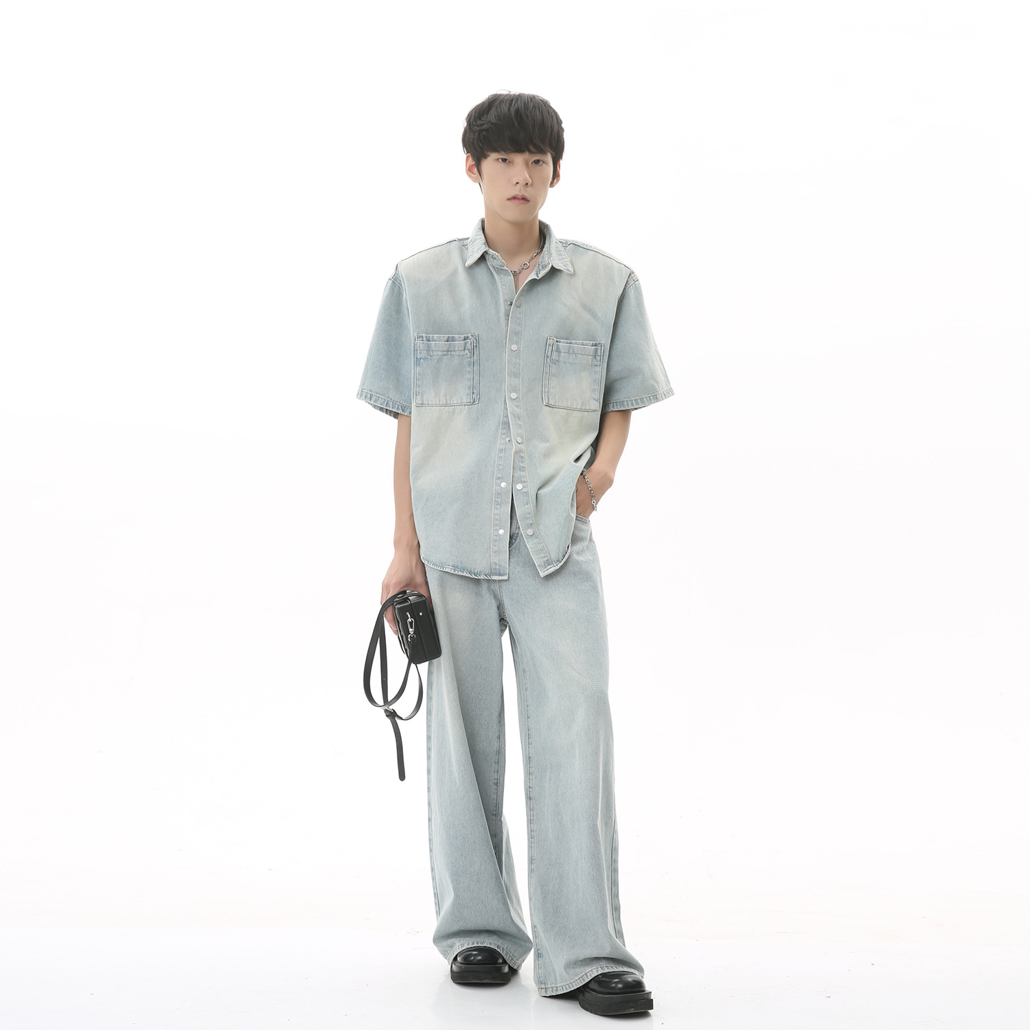 Mtlclothes ropa de los hombres | 2023 nuevo estilo coreano casual pantalones sueltos manga corta chaqueta Denim traje