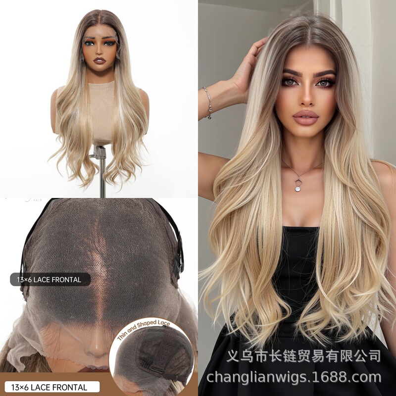 13*6 Lace Wig Golden Fashion Accessible Luxury Classy Natural Fluffy Free Parting Long Curly Hair Women Breathable Wigs 13*6 Lace Wig Golden Fashion Accessible Luxury Classy Natural Fluffy Free Parting Long Curly Hair Women Breathable Wigs