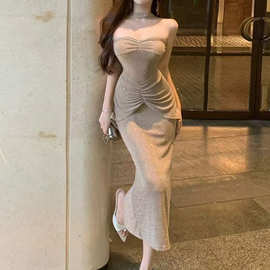 法式气质名媛高端精致生日晚礼服亮闪闪烫钻连衣裙抹胸露背包臀裙