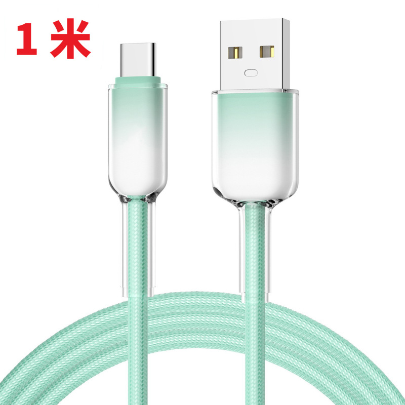 アイスクリスタル透明グラデーションカラー 65 ワット織り Android typec 超高速充電携帯電話充電シングルヘッドデータケーブルに適しています|undefined