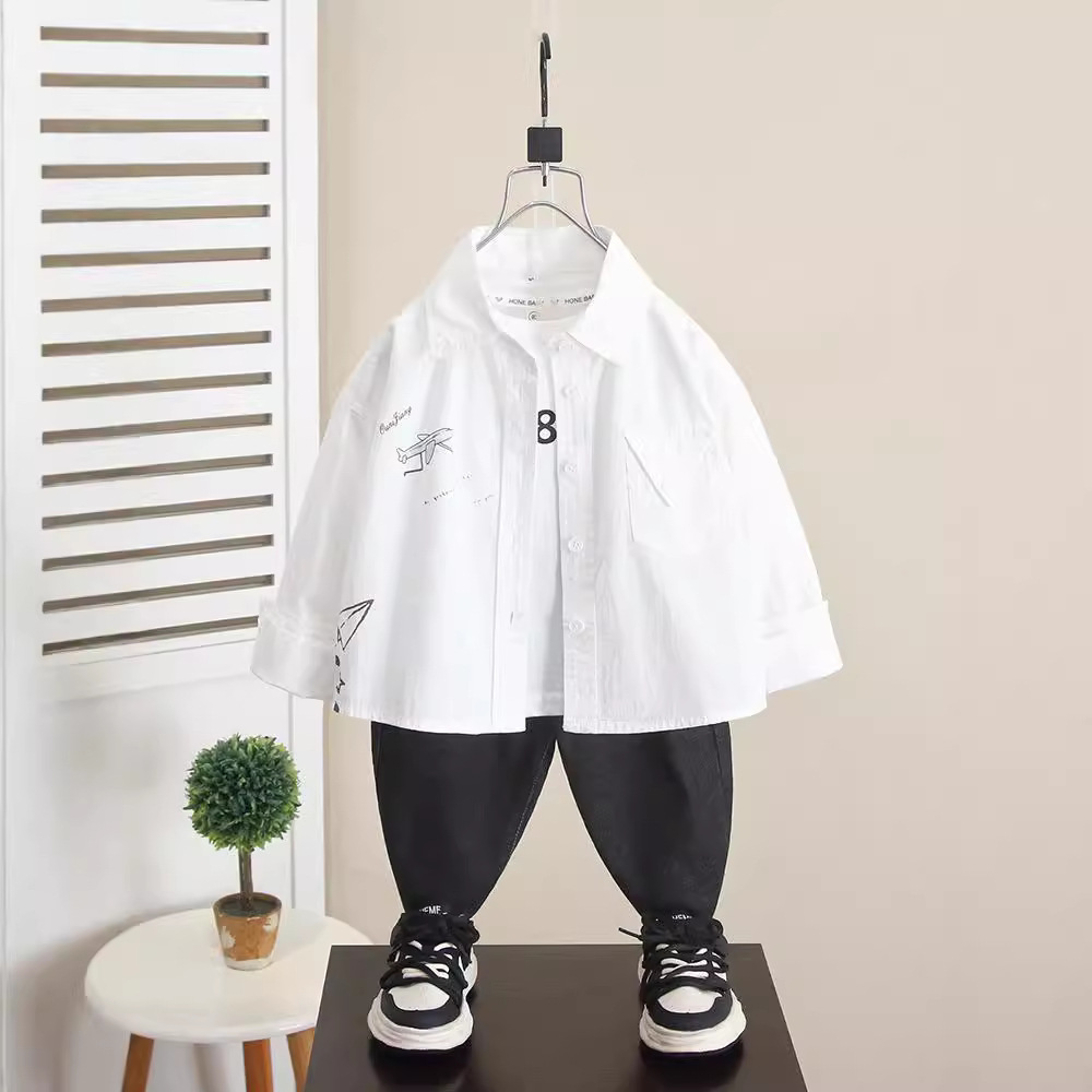 6267 Camisa de manga larga de otoño para niños 2025 Nuevo estilo de primavera y otoño para niños Camisa de estilo occidental Chaqueta de otoño para niños