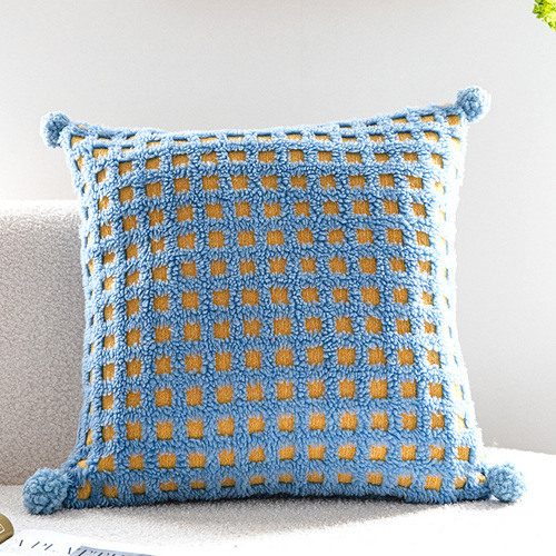 Nordic ins style sherpa three-dimensional checkerboard pattern cut pillow living room sofa office waist pillow cover