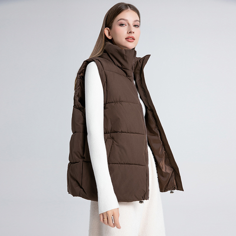 Autumn and Winter Mid-Length down Cotton Vest Vest 2025 New Warm Loose Stand-Up Collar Sleeveless Versatile Jacket Trendy