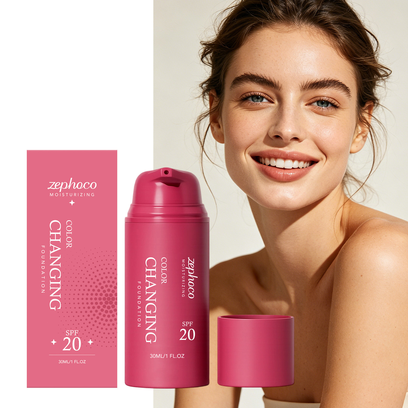 Zephoco Color-Changing Concealer Foundation (Natural Color) Moisturizes and Is Skin-Friendly, Provides Natural Coverage, and Is Lightweight on the Face