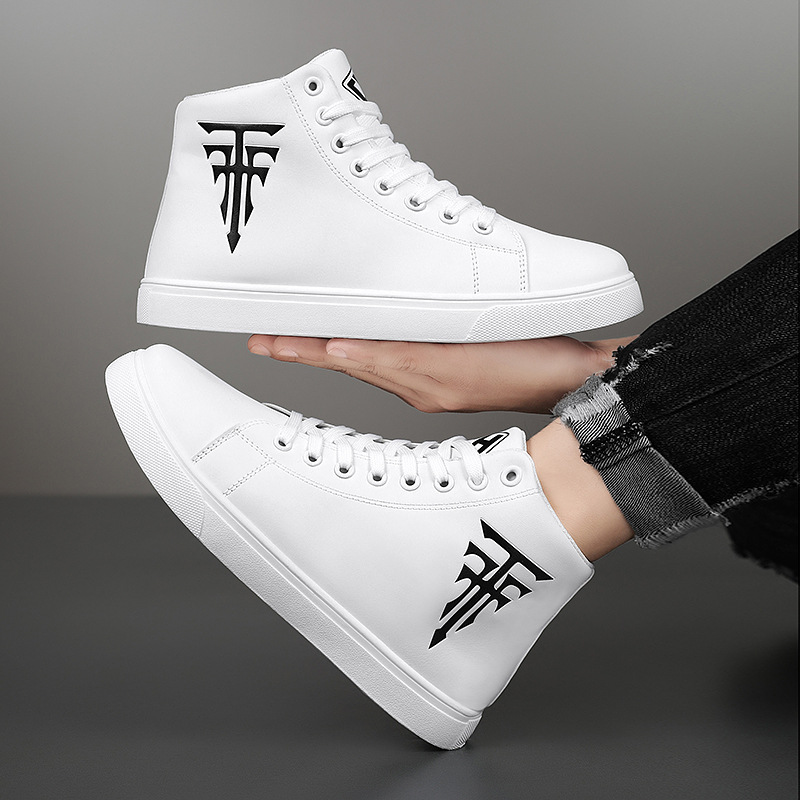 Herr high top casual sneakers i läder halkfria andningsbara vita_voghion.com