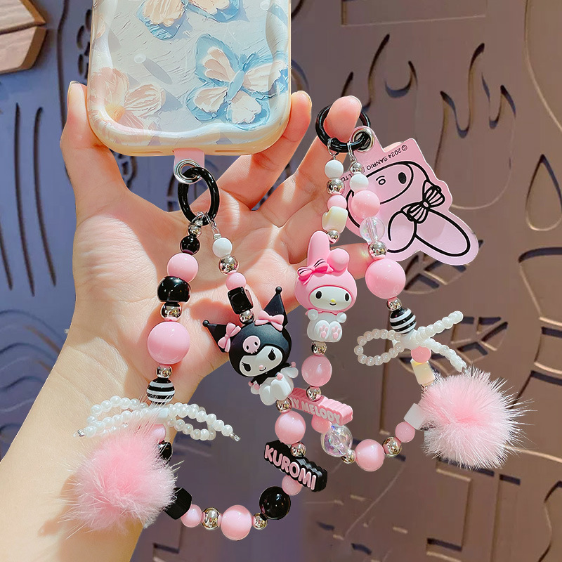 Genuine Cartoon Sanrio Beaded Bracelet Keychain Bag Pendant Keychain Couple Bag Pendant Small Gift