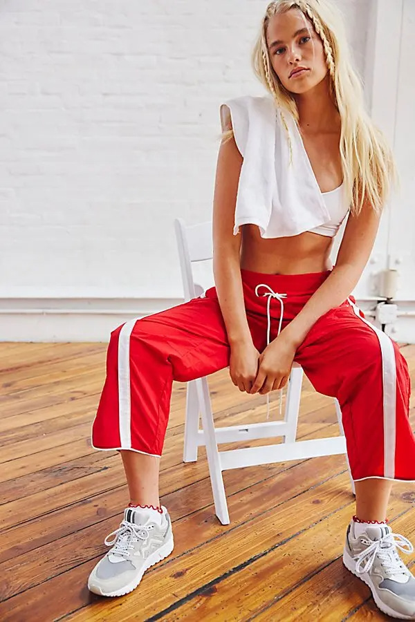 Women's Casual Loose Striped Sweatpants Style High Waist Elastic Drawstring Wide Leg Pants_voghion.com