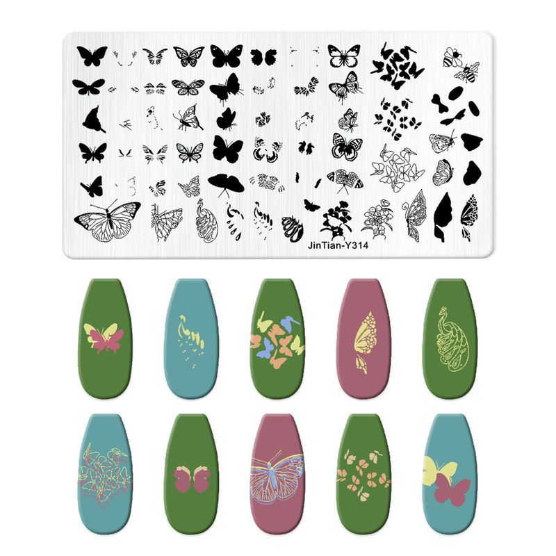美甲跨境印花板磨砂钢板蝴蝶 Nailplate不锈钢指甲模板转印批发|undefined