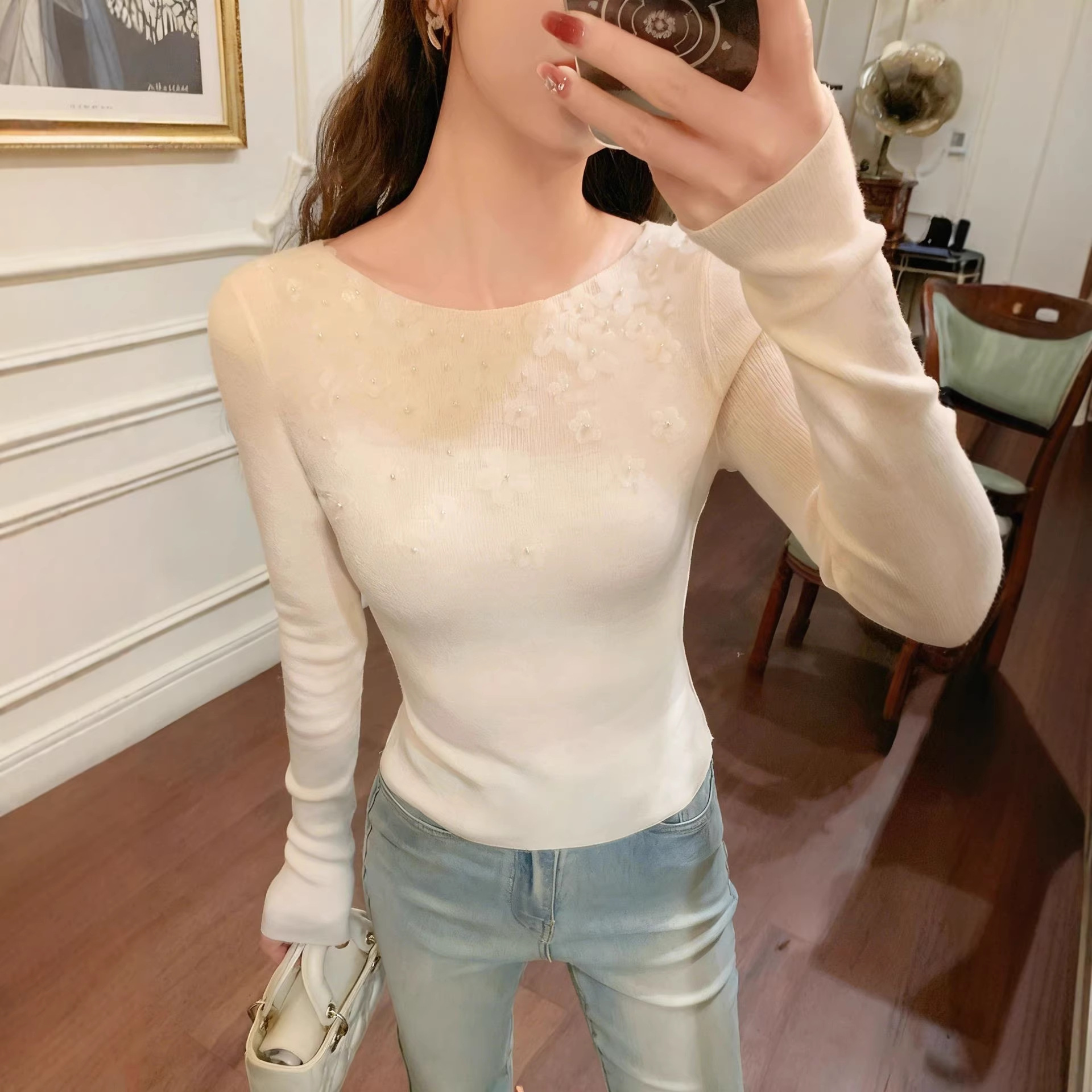 Betty's Diary 2025 Autumn/Winter New Arrival: Paper Doll Style Slim Fit Floral Top, High-End Knitwear