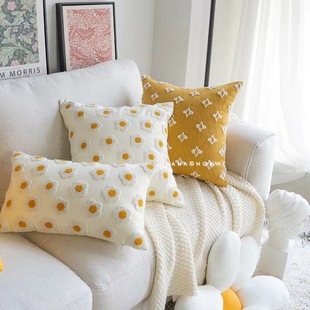 Scandinavian Ins Style Small Wrinkled Chrysanthemum Pillow Case Living Room Sofa Sunflower Cushion Bed Pillow Bay Window Cushion Pillow