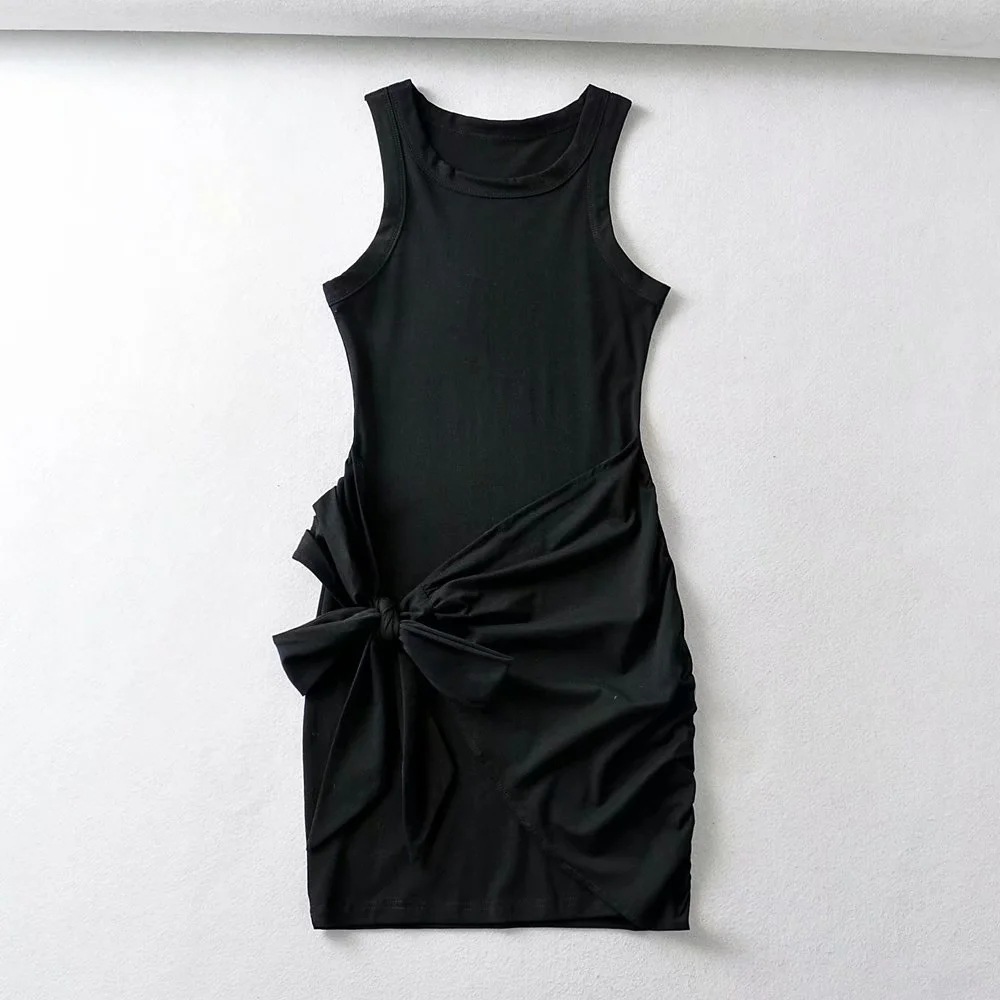 sleeveless knot solid color dress NSHS46842