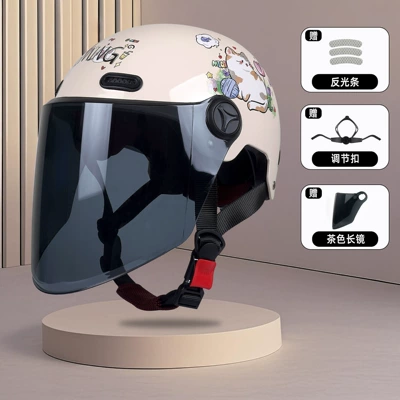 Head Protection Summer Battery Motorcycle — Motosiklet kaskı (dəbilqə) - khaki-meow-brown-long-mirror-class-a-new-national-standard-3c