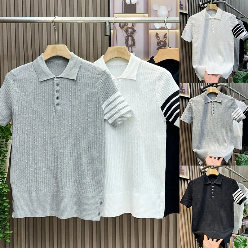 Polo camiseta de punto camiseta de manga corta hombre cuatro barras TB rayas tricolores torsión vieja fábrica de viento de dinero transfronterizo al por mayor