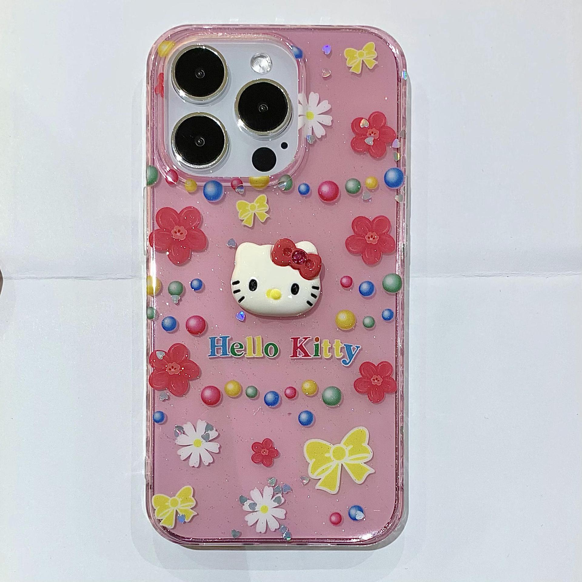 Chica corazón tridimensional KT gato para Apple 15Pro/16Pro funda para teléfono móvil 14ProMax flor 13/14 hembra 16