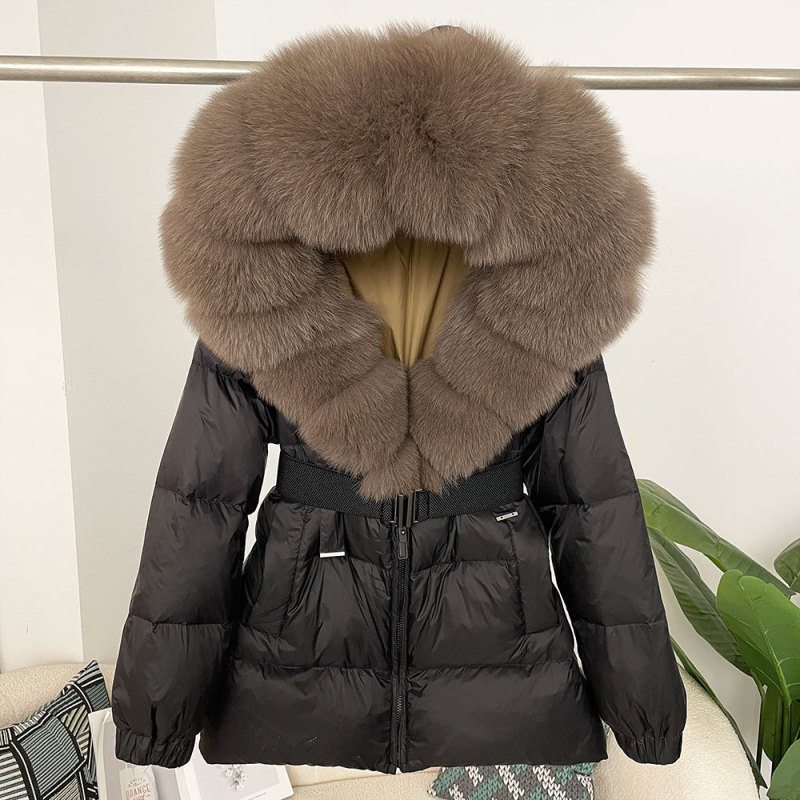 25 new foreign trade cross-border ladies winter warm fashion super large real fox fur collar hooded white duck down jacket