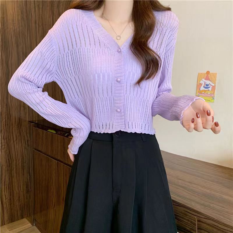2024 Summer New Ice Silk Sunscreen Knitted Cardigan Thin Women's Sling Outer Blouse Short Small Top Jacket 2024 Summer New Ice Silk Sunscreen Knitted Cardigan Thin Women's Sling Outer Blouse Short Small Top Jacket