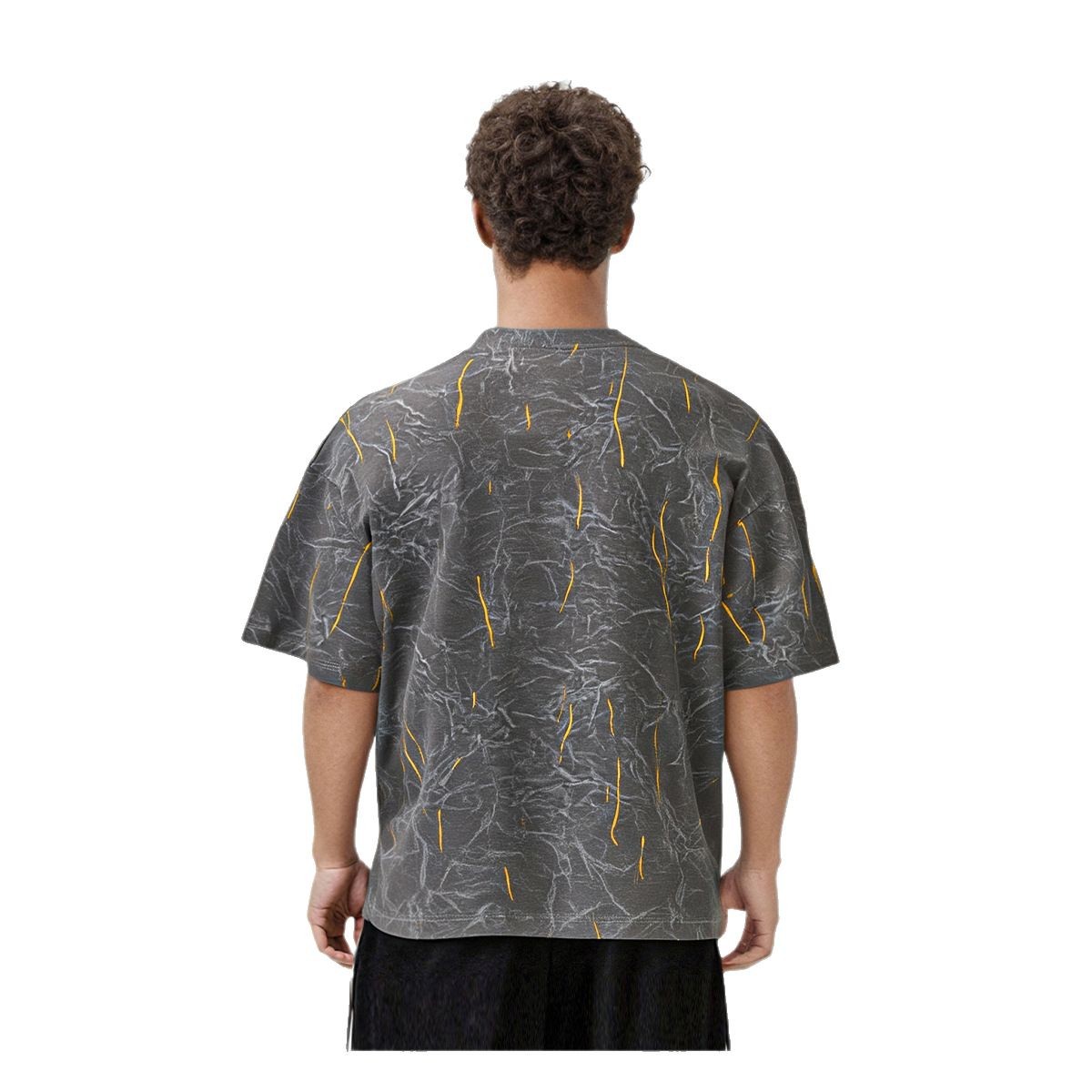 ETAI Hombre| Alta sensación de dos colores estampado relámpago corto ancho marca de alta calidad batítico camiseta de manga corta Boxy hombre