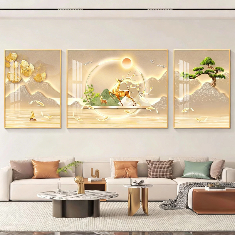 Light Luxury Living Room Decorative Painting Sofa Background Wall Hanging Painting Mural Simple Modern High-End Landscape Painting Atmospheric Wall Painting
