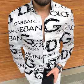 速卖通2022新款跨境男士欧码印花夏威夷秋季碎花长袖衬衫开衫男士
