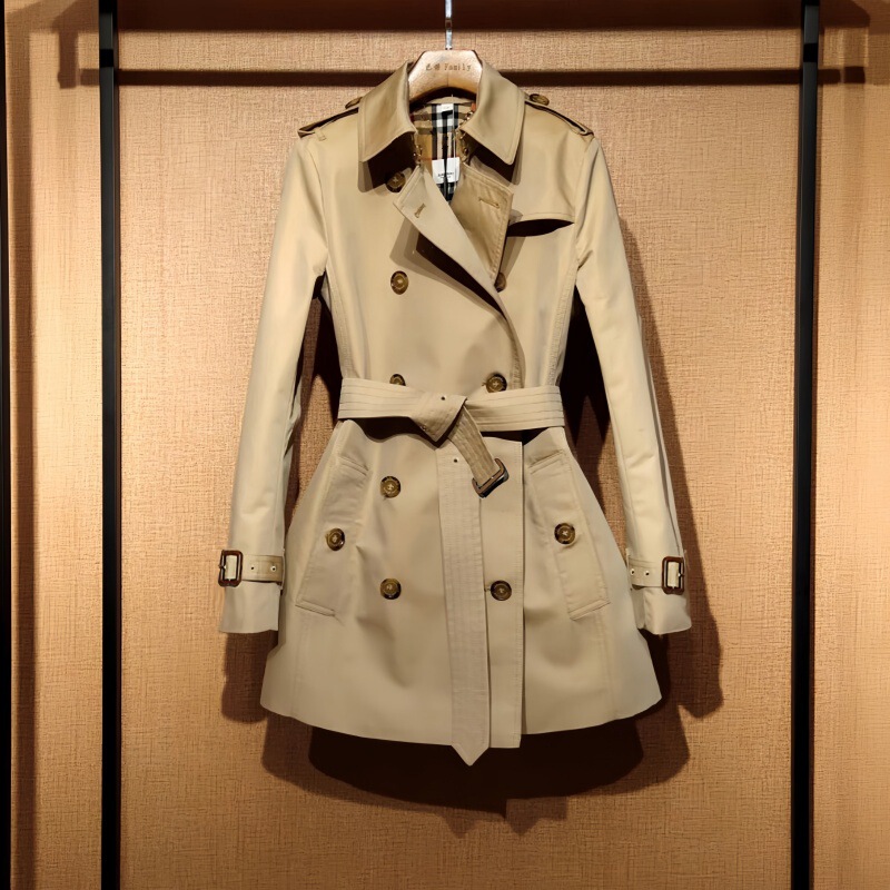 Khaki Short Trench Coat for Women 2025 New Petite Waist-Cinching Double-Breasted British Style Slim Jacket