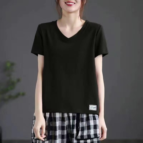 Stylish Youthful Upgraded White Simple V-Neck Short-Sleeve Top Summer Versatile Loose Plus Size T-Shirt for Women