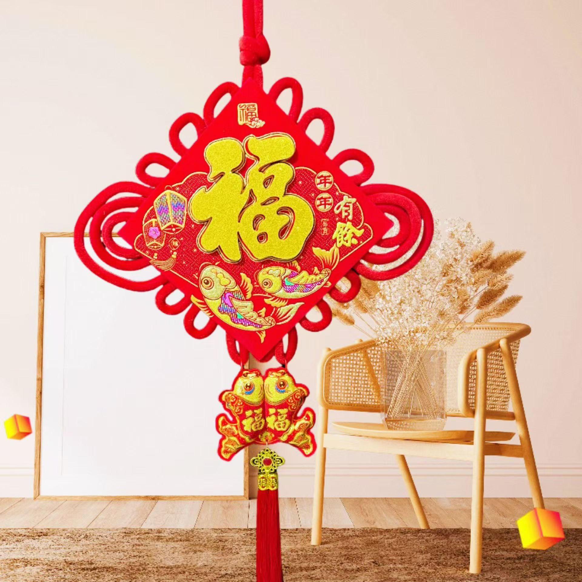 Nuevo estilo de tela de terciopelo Fu Fu Festival de Primavera chino Nudo Año Nuevo sala de estar Nudo chino decoración de celebración colgante regalo de mudanza de casa image 8