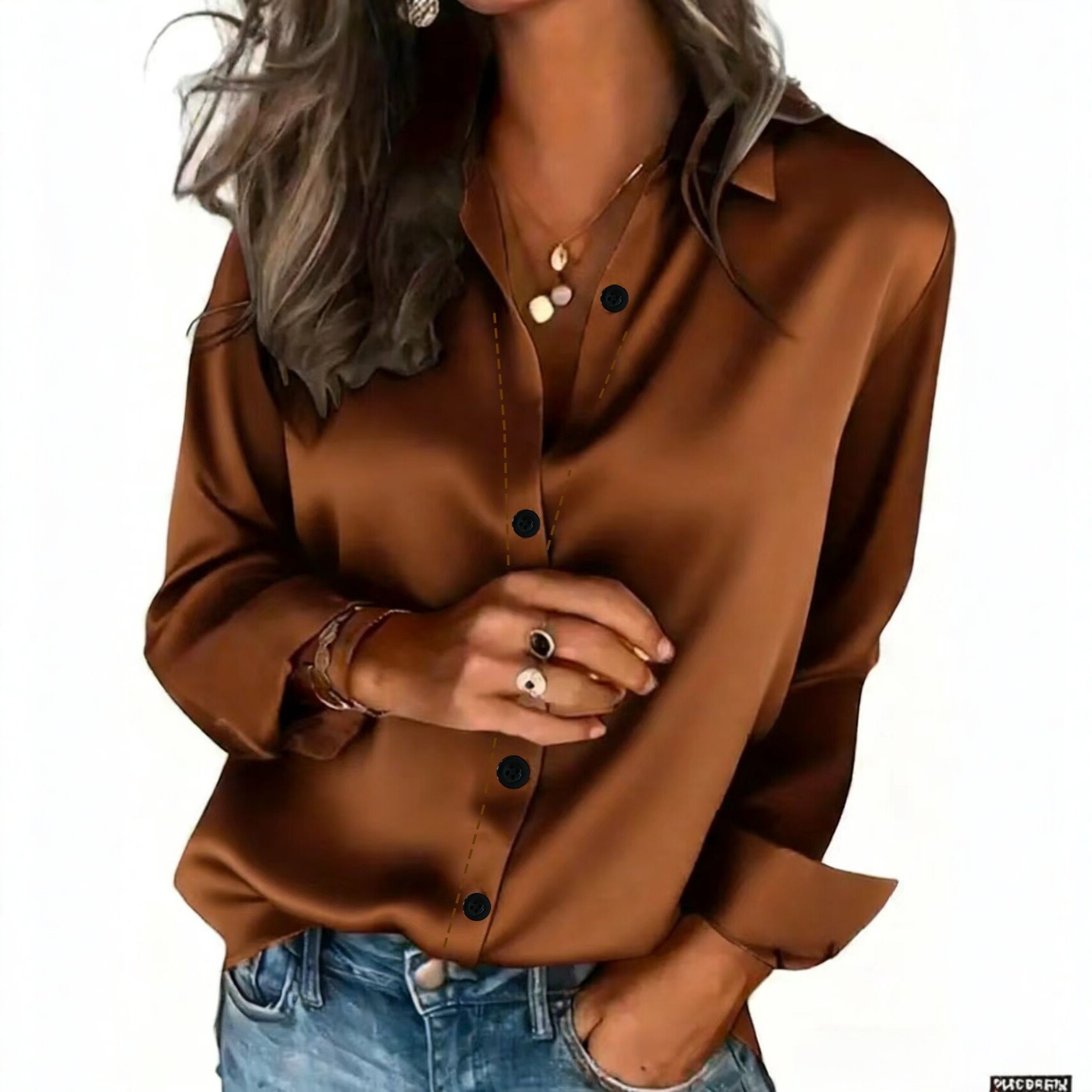 Women's Clothing Satin Shirt Long Sleeved Solid Color Versatile Professional Style American New_ecoleips.com