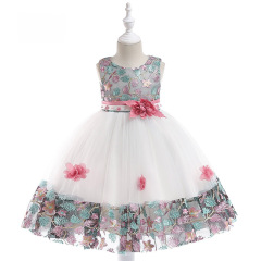 Ebay Amazon Kids' Embroidered Formal Dress, Lace Color-Block Princess Gown, Girls' Floral Wedding Gown