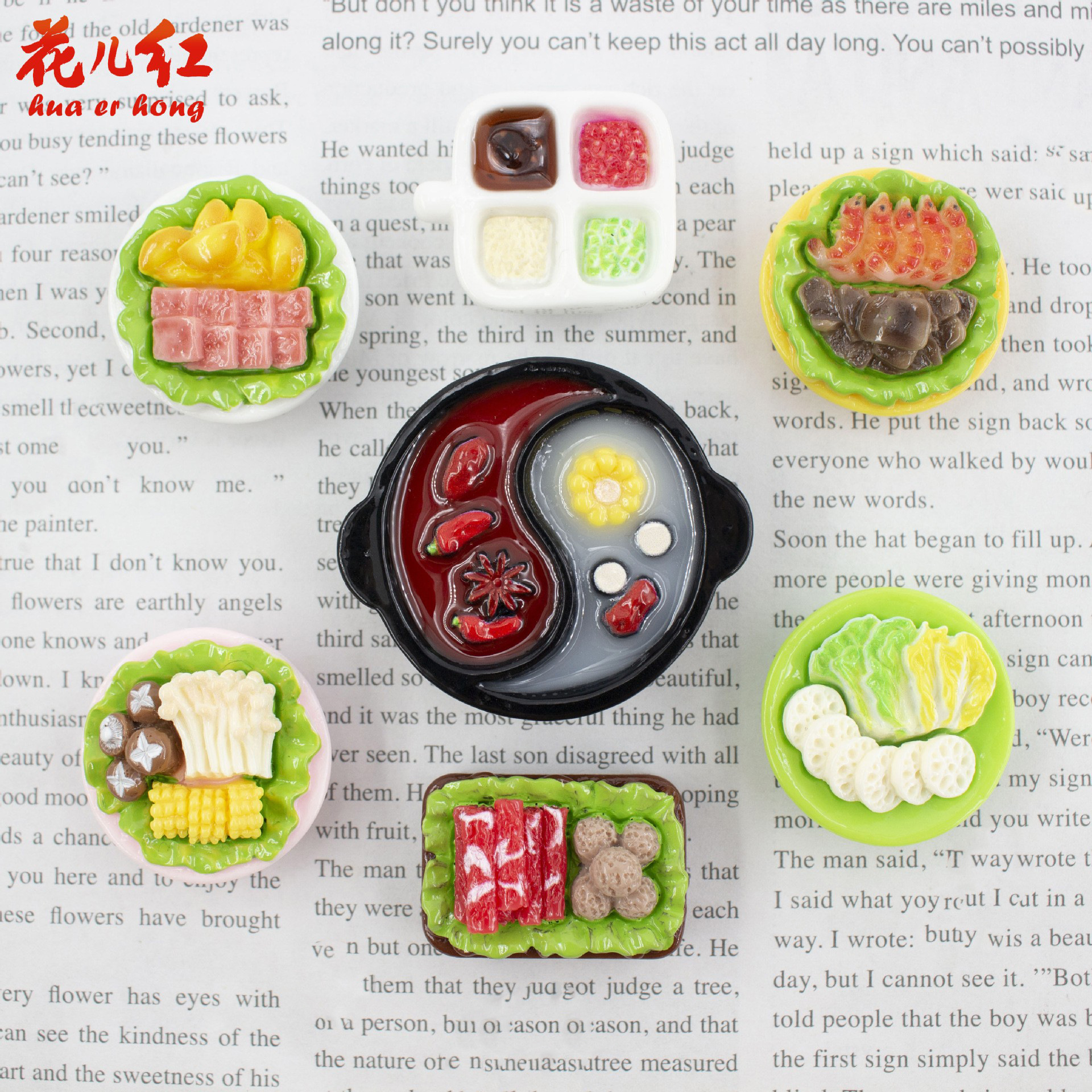 立体仿真鸳鸯火锅配菜diy树脂配件头饰挂件装饰摆件冰箱贴diy食玩