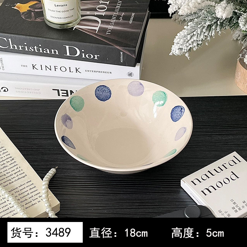 8英寸浅黄色釉下彩植物花卉图案北欧风格汤盘陶瓷餐具 8英寸汤B&|undefined