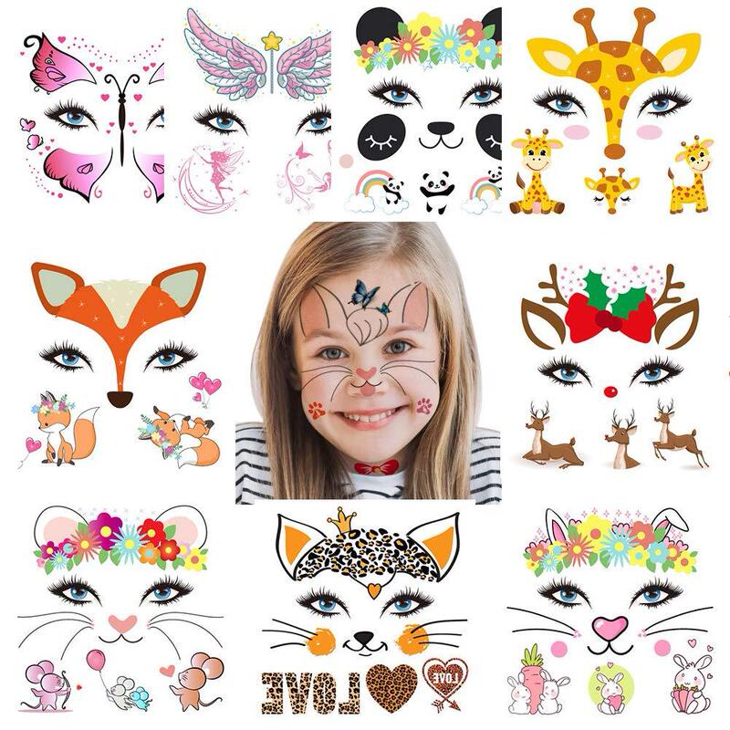 Cross-Border New Color Cartoon Tattoo Stickers Children's Animal Mask Face Stickers Holiday Performance Temporary Tattoo Stickers