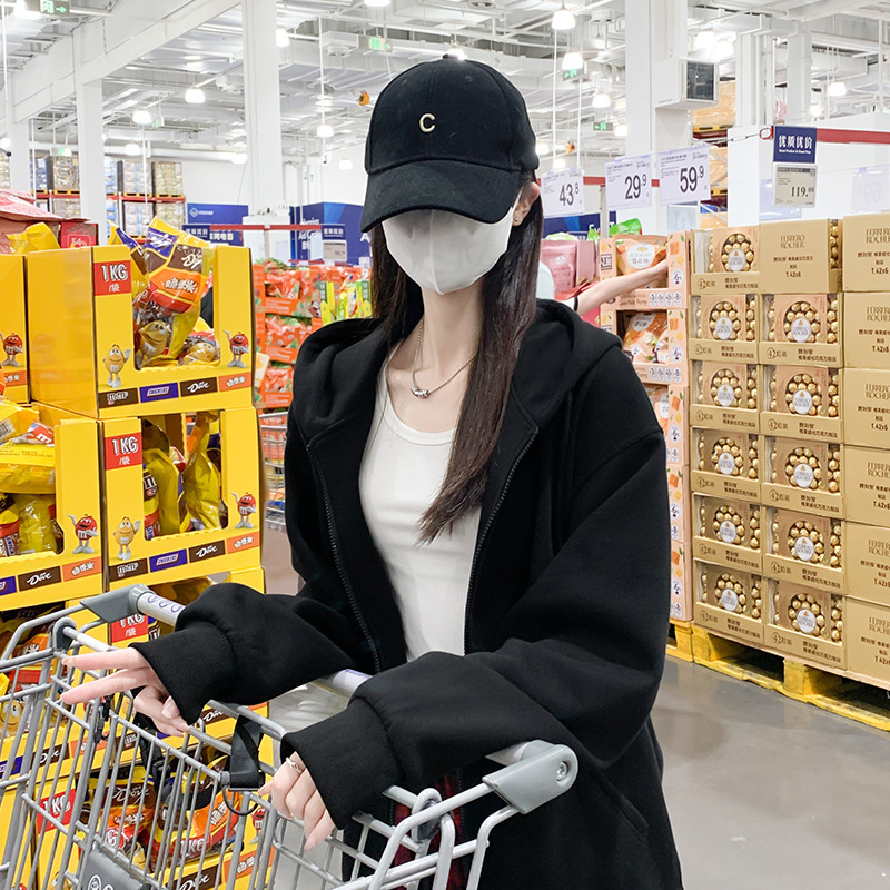 灰色连帽卫衣女秋季2025新款加绒宽松大码上衣开衫小个子拉链外套|undefined